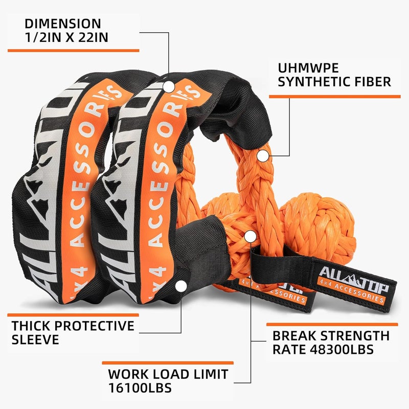ALL-TOP Kinetic Recovery Rope Kit w/ 2 Soft Shackles, 48000Lbs, 1in x 30ft, Heavy Duty 30+% Elasticity, 16000Lbs Work Load Limit - Image 5